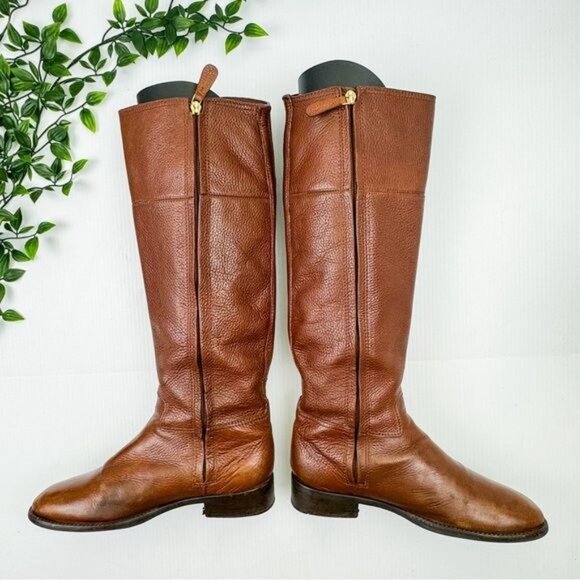 Tory Burch Knee High Junction Leather Riding Boots Brown - Picture 2 of 15